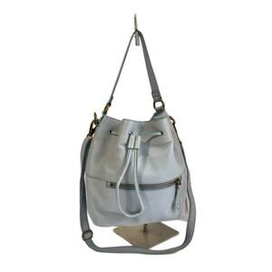 Fossil Pebble Leather Bucket Bag Powder Blue Handle Bag Crossbody Bag Utility